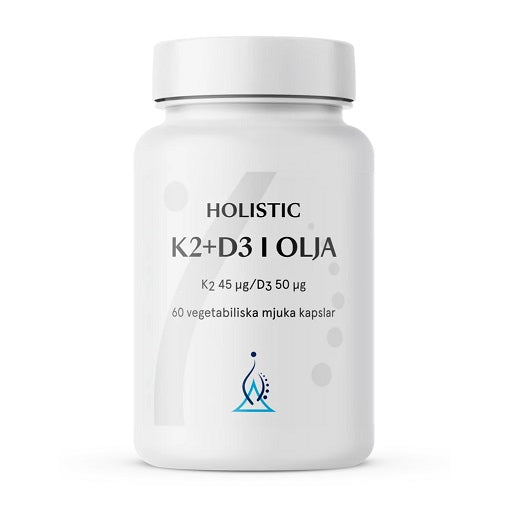 Holistic K2+D3-Vitamin i olja, 60 caps